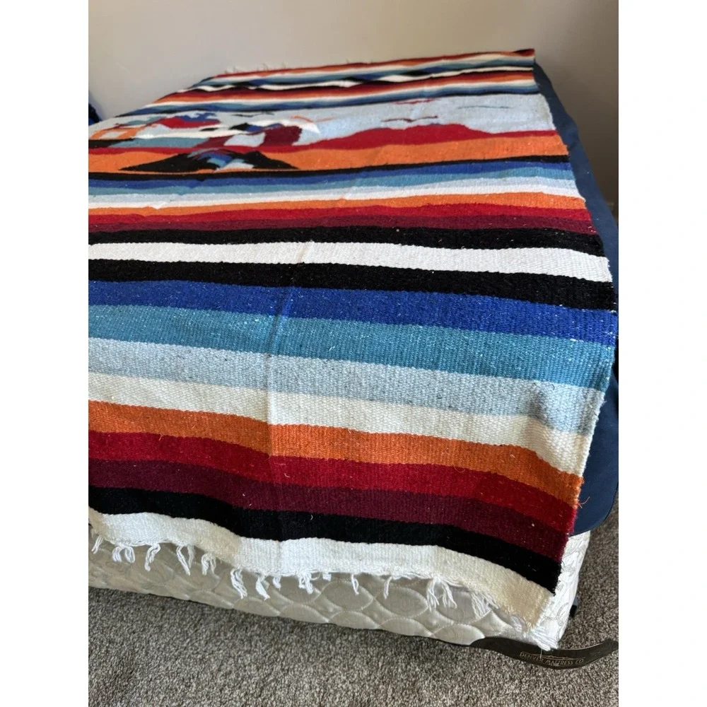 Vintage? Mexico Aztec Blanket Wall Hanging Wool? Cotton?